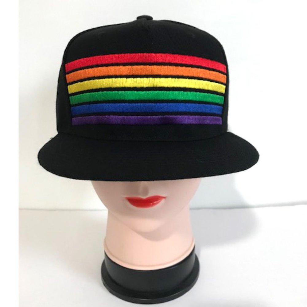 Men Women Fashion Sun Hat Snap Closure Baseball Cap - Black+Rainbow